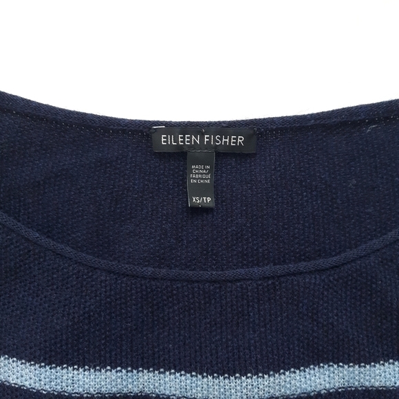 FINAL ⬇️ Eileen Fisher | Merino Blend Striped Bateau Neck Top in Navy - Picture 5 of 7